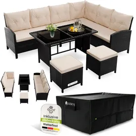Juskys Manacor Lounge-Set schwarz/beige inkl. Abdeckung