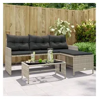 vidaXL Gartensofa in L-Form mit Tisch und Kissen Hellgrau Poly Rattan