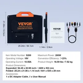 Vevor 200W Solarpanel Kit 18V monokristallinen Solarmodul wasserdichte ETFE-Oberfläche (IP67) Solaranlage Umwandlungsrate von 23% inkl.4-in-1-MC4-Adapterkabel Ideal für Wohnmobile Yachten Zuhause