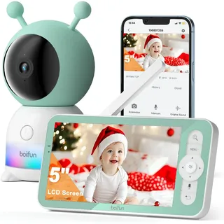 BOIFUN Babyphone mit Kamera App, 2K HD Bild, PTZ 355°/60°, 4×Zoom, Automatische Verfolgung, Weinen/Bewegungs/Geräuscherkennung, Temperatur und Feuchtigkeitsmessung