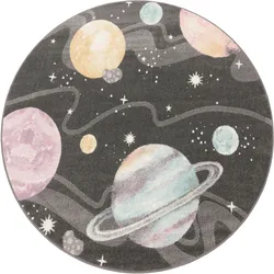 Kinderteppich »Nino 888«, rund, 13 mm Höhe, Spielteppich, Kurzflor, Motiv Weltraum, pflegeleicht, Kinderzimmer, 63674738-0 Anthrazit 13 mm