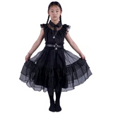 GalaxyCat Kostüm Wednesday Addams Ballkleid vom Rabentanz für Mädchen, Wednesday Kinde, Wednesday Addams Kinder Ballkleid schwarz 128 | 128