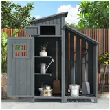 Merax Garten-Geräteschrank Gartenschrank aus Holz, Gartengeräteschrank Geräteschuppen mit Regalen, PVC-Dach & Stauraum grau