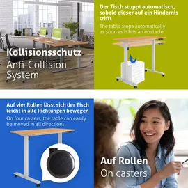 eSmart Germany ETX-121GM 120 x 60 cm Ahorn-Nachbildung Ergonomischer Steh-Sitz-Schreibtisch auf Rollen Stufenlos elektrisch höhenverstellbar 78,5 ...