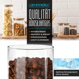 Arendo Glasbehälter-Set aus Borosilikatglas, mit Bambusdeckel, 7-tlg., mikrowellengeeignet, luftdicht,