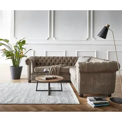 DELIFE Ecksofa Chesterfield 209x200 cm Taupe Abgesteppt, Ecksofas
