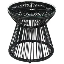 Outsunny Beistelltisch Runder Kaffeetisch mit Glastischplatte Gartentisch, Hohltrommel-Design, Metall