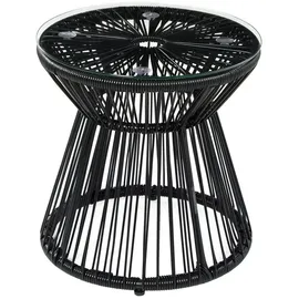 Outsunny Beistelltisch Runder Kaffeetisch mit Glastischplatte Gartentisch, Hohltrommel-Design, Metall
