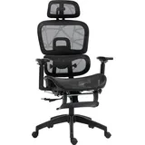 Homcom Bürostuhl Ergonomischer Schreibtischstuhl mit Armlehne, Kopfstütze, Lendenwirbelstütze, Höhenverstellbarer Mesh Drehstuhl mit Wippfunktion, Liegefunktion, Fußstütze Schwarz