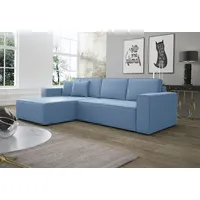 Fun Möbel Ecksofa Schlafsofa Sofa CONOR Kunstleder Azurblau Ottomane Links - Blau