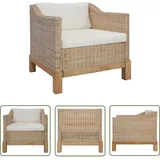Sessel mit Auflagen Natur Rattan - Rattenstuhl - Esszimmerstuhl - Gartenstuhl - Lounge Chair - Gemütlicher Stuhl - The Living Store
