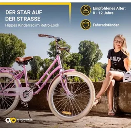 ACTIONBIKES MOTORS Actionbikes Kinderfahrrad Retrostar 24 Zoll Rosa, Fahrradständer, Gepäckträger, Sattel gefedert