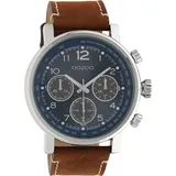 Oozoo Herrenuhr Chrono Look mit Lederband 48 MM Silberfarben/Blau C10671 - Braun/Blau