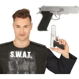 FIESTAS GUIRCA | Silberne Spielzeugpistole - Kostümzubehör für Polizei und SWAT - Ideal für Kostümpartys, Karneval und Halloween - Silber