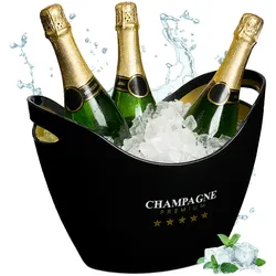 Relaxdays Sektkühler, Flaschenkühler, 8l Volumen, Getränke kühlen, Champagnerkühler HxBxT: 25,5x35x25,5 cm, schwarz/gold