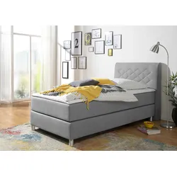 Boxspringbett INOSIGN "Parla", grau, L:218cm, 100% Polyester, Komplettbetten, Boxspringbett, incl. Topper, 4 Farben in 4 Breiten, 2 Härtegraden, 3 Matratzenarten