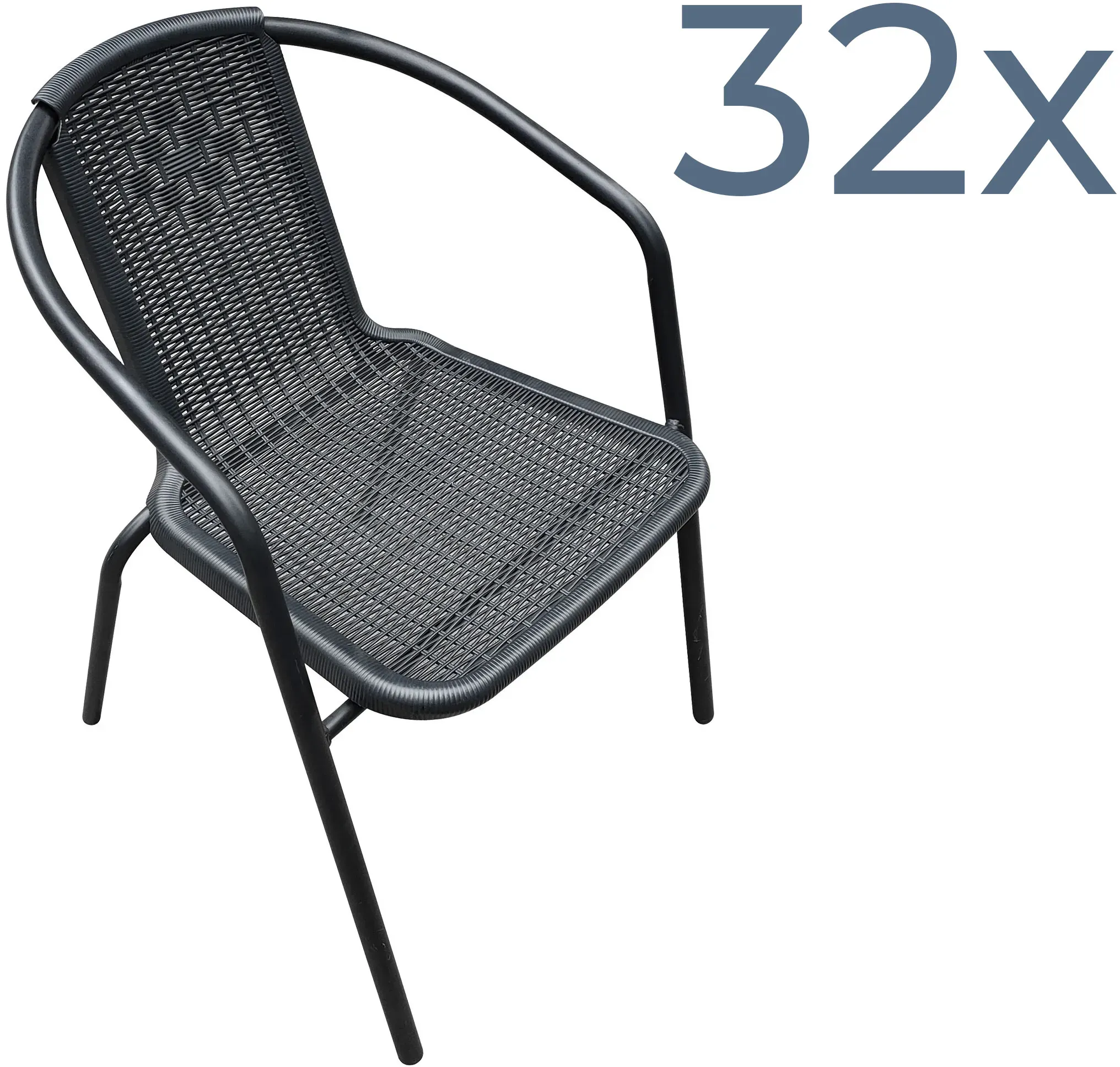 LC Garden »Garvista« 32er Set Gartenstühle Schwarz Metall/PE-Rattan Stapelstühle Bistrostühle stapelbar
