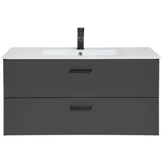 WELLTIME Waschtisch Trento in verschiedenen Ausführungen Unterschrank inkl. Waschbecken, Badmöbel in Breite 100 cm, Waschplatz mit 2 Schubladen, Badschrank grau