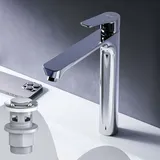AM.PM Badarmatur Hoch Pop-Up Ablaufventil für Waschbecken Wasserhahn Bad Chrom Waschtischarmatur mit Ablaufgarnitur 1 1/4 Zoll Messing Ventil Ablauf