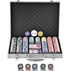 VEVOR Pokerchip-Set, 500-teiliges Pokerset, Kunststoff Komplettes Pokerspielset mit Alu-Pokerkoffer, Karten, Knöpfe und Würfel, Komplett Set 9-10 Spieler für Texas Hold'em, Blackjack, Glücksspiel usw.