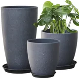 Garten Dekorative Pflanzkübel Kunststoff Hohe runde Blumentöpfe Zementgraue Oberfläche Lackierung Robust und geruchsneutral, moderne Pflanzkübel für Veranda Terrasse und alle Zimmerpflanzen 3er-Set