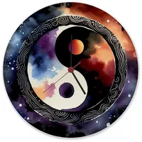 Speecheese Yin und Yang Aquarell Wanduhr aus Glas Symbol