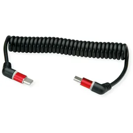 Roline USB 2.0 Kabel, Typ C - C, ST/ST, 360° Rotation, 60W, Spiralkabel, schwarz/rot, 1,5 m