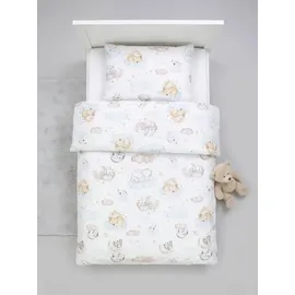 TupTam Kinder Gemusterte Bettdecken Set Ganzjahresdecke Bettdecke Kopfkissen Flachkissen 2tlg., Farbe: Tiere auf Wolken, Größe: 135x100 cm