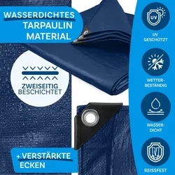 Abdeckplane 80 g/m2 (6 x 10 m, Blau) wasserdichte Plane mit Ösen - Gewebeplane Schutzplane