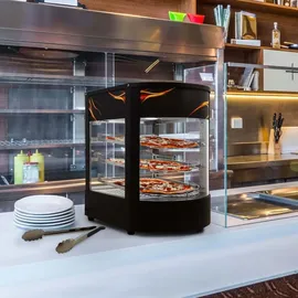 MONSTER SHOP Speisenwärmer Heißtheke Warmhaltetheke Gewerblicher Glas warme Pizza Kuchen Vitrine schwarzer Stahl elektrisch 30 - 85°C Temperaturkontrollschal... - Schwarz
