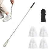 Kleiner Schuhlöffel Lang, Ausziehbarer Schuhanzieher Lang Metall, Edelstahl Langer Schuhlöffel Metall, Langer Griff Schuhanzieher Metall für Herren Damen Kinder Senioren, 25.5-63 cm (A)