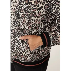 aniston plus ANISTON PLUS, Damen, Gr. 54, bunt (beige, schwarz, braun), Crêpe, Obermaterial: 100% Polyester. Futter: 100% Polyester, hüftlang, Rippbündchen kontrastfarben, Jacken Blouson, Mit Leodruck
