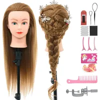 Neverland Frisierkopf 28 Zoll Puppenkopf zum Frisieren 60% Echthaar Übungskopf Trainingsköpfe für Friseure Frisurenkopf mit Tischklammer + Haar Styling Set(Blond)