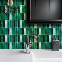 Wandfliesen-Aufkleber, abziehen und aufkleben, selbstklebende Spritzschutzfolie, Fliesenaufkleber für Wohnzimmer, Küche, Badezimmer, 20cmx20cmx10 Stück, grün vergoldeter Mosaik-Fliesenaufkleber