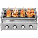 4-Brenner Gasbräter Gasgrill BBQ Bräter Propan Tischgrill Edelstahl Gastrobräter mit Ölauffangschale Abnehmbarer Grill Höhenverstellbar für Hinterhof, Garten, Terrasse, Deck und Balkon