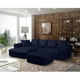 Fun Möbel Ecksofa TIZIAN inkl. Polsterhocker in Stoff Salvador Dunkelblau Ottomane Links - Blau