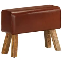 VidaXL Sitzbank Turnbock-Design 58cm Braun Echtleder Mango Massivholz
