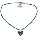 Alpenflüstern Collier Filigran Perlen-Trachtenkette Trachtenherz (grün), - Damen-Trachtenschmuck mit antik-silber-farbenem Strass-Herz, Dirndlk