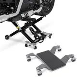 Set: Motorrad Hebebühne Midlift XL bis 500kg sw ConStands mit Rangierhilfe Easy Mover II bis 320kg grau