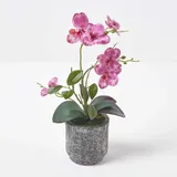 Homescapes große Kunstorchidee im Topf, hochwertige künstliche Orchidee mit rosa Blüten, Deko-Orchidee Phalaenopsis im grauen Beton-Blumentopf, dekorative Kunstblume, 40 cm hoch