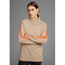 Rollkragenpullover HECHTER PARIS Gr. 40/42, beige (sand-melange) Damen Pullover mit Kontrastdetails