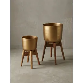 KADIMA DESIGN Alu-und-Holz Pflanzenkübel Set 31x31x51 cm Gold/Braun