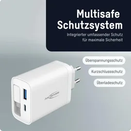 Ansmann USB Ladegerät 30W - USB C & A Schnelllader Integriertes Kabel