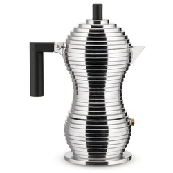 Alessi Espressokocher Pulcina Schwarz für 6 Tassen, 0,3l Kaffeekanne silberfarben