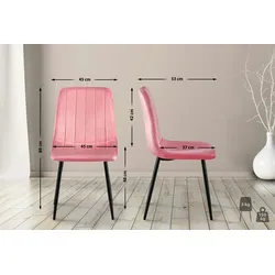 DELUKE® Stuhl LENZ Samt - 88x45x53cm, pink, Metall Gestell Stühle Esszimmerstühle Stuhl Esszimmer Esstisch Stühle Küchenstuhl