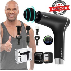 Miweba Sports Massagepistole MM100, Massage-Gun 2500 mAh für Faszien-Muskelmassage mit 6 Aufsätzen (Schwarz/Silber)