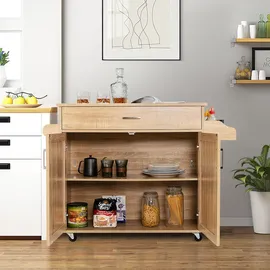 Costway Küchenwagen mit Rollen Aus Holz Natur 116 x 40 x 85 cm