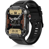 Carneedi Smartwatch Herren mit Telefonfunktion, 1,85" Militär Fitnessuhr 114 Sportmodi 5ATM Wasserdicht Blutdruckmessung Herzfrequenz Schrittzähler (Schwarz)