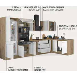 kochstation Winkelküche Florida L-Form 330 cm weiß