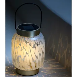 Dehner Laterne Glas/Metall Ø 12 cm H 17 cm inkl. Dämmerungssensor gold/transparente/grau